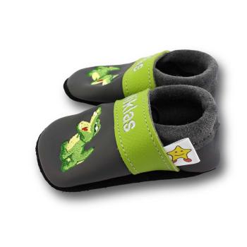 Krabbelschuhe Krokodil auf grau